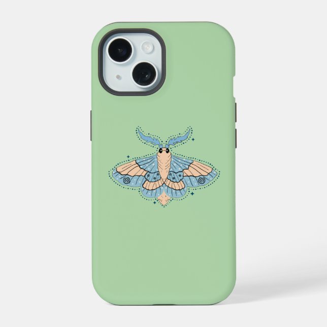 Whimsical Celestial Moth — Soft Blue & Peach Iphone Case (Back)
