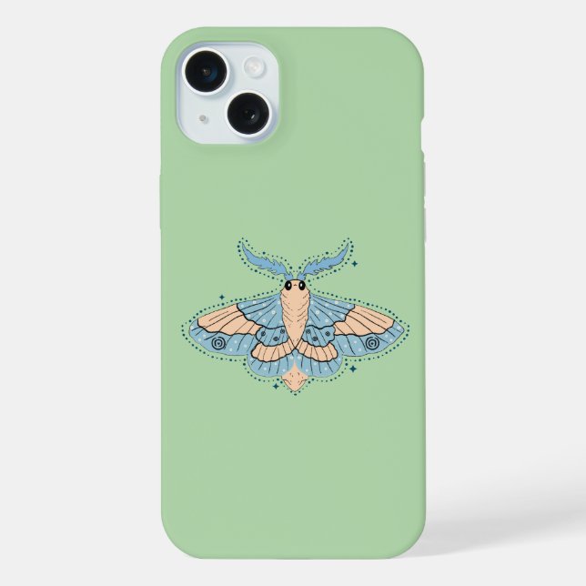 Whimsical Celestial Moth — Soft Blue & Peach Iphone Case (Back)