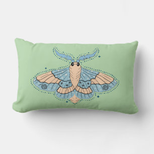 Whimsical Celestial Moth — Soft Blue & Peach Lumbar Pillow