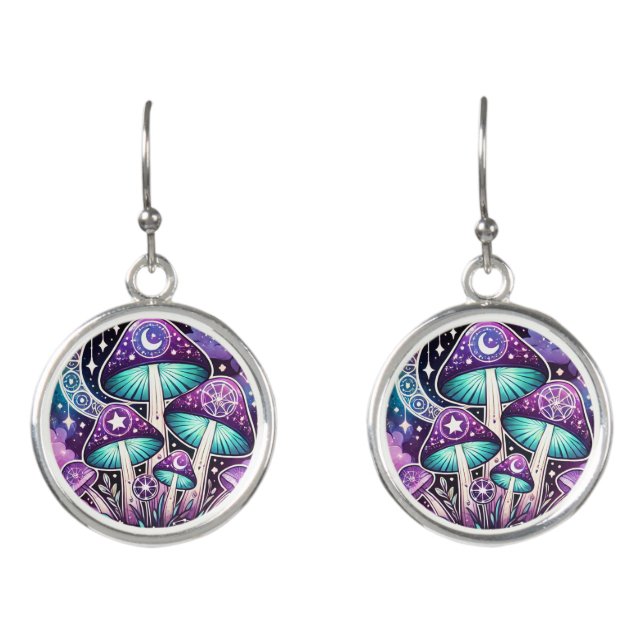 Whimsical Celestial Mushroom - Mystical Boho Earrings (Front)