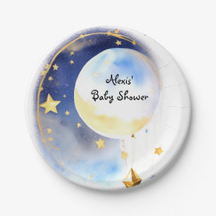 Whimsical Celestial Watercolor Baby Shower Paper Plates