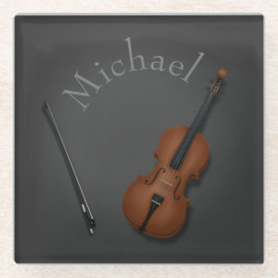 Whimsical Cello & Bow Custom Classical Musician's Glass Coaster
