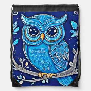 Whimsical Chalk Owl Drawstring Bag