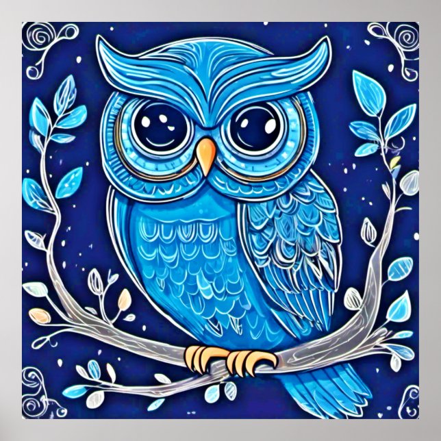 Whimsical Chalk Owl Poster (Front)