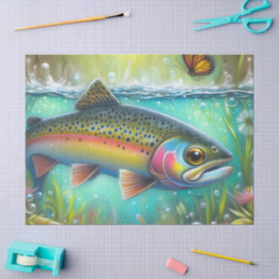Whimsical Chalk-Pastel Trout Fish Decoupage Tissue Paper