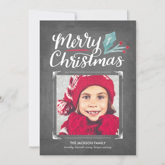 Whimsical Chalkboard Hand Lettered Christmas Photo Holiday Card (Front)