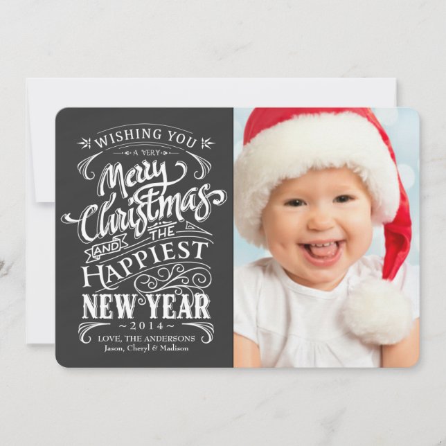 Whimsical Chalkboard Merry Christmas Photo Cards (Front)