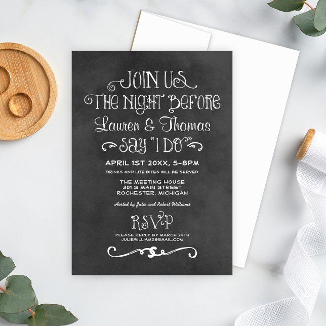 Whimsical Chalkboard Say I Do Rehearsal Dinner Invitation (Creator Uploaded)
