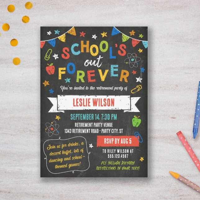Whimsical Chalkboard School Teacher Retirement Invitation (Creator Uploaded)