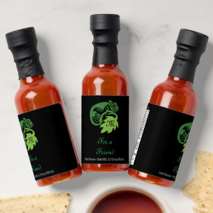 Whimsical Chameleon Climbing on Hops Monogram Hot Sauces