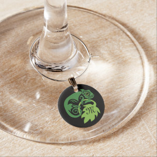 Whimsical Chameleon Climbing on Hops Monogram Wine Charm