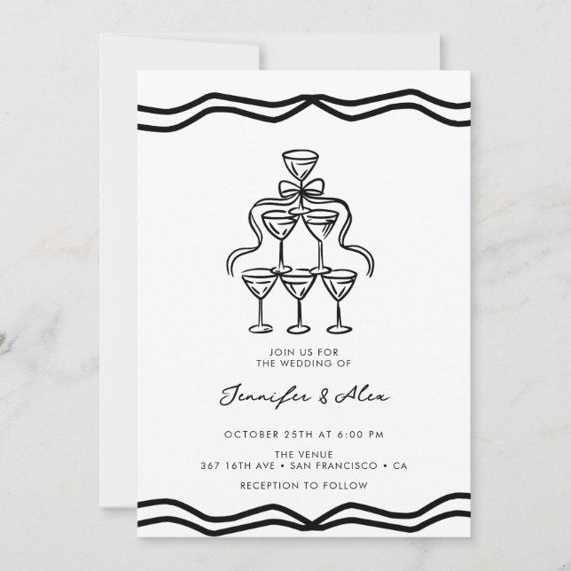 Whimsical Champagne Bow Wedding  Invitation (Front)