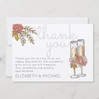 Whimsical Champagne Roses Thank You Wedding Card