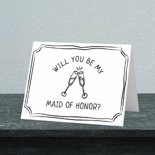 Whimsical Champagne Toast Maid of Honor Proposal Card