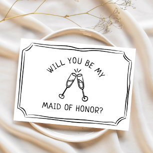 Whimsical Champagne Toast Maid of Honor Proposal Card
