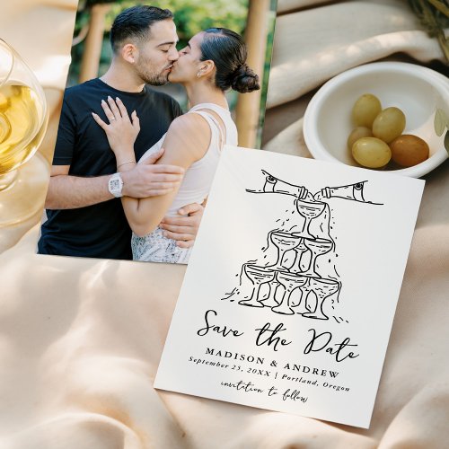 Whimsical Champagne Tower Cream Photo Wedding Save The Date