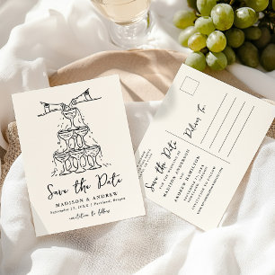 Whimsical Champagne Tower Cream Save the Date Announcement Postcard