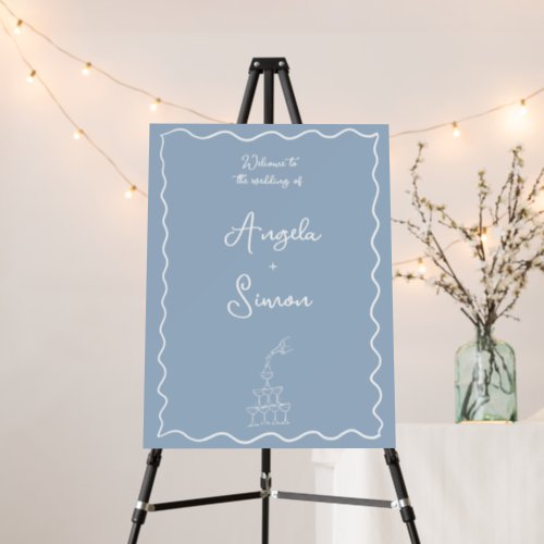 Whimsical Champagne Tower Dusty Blue Welcome Sign