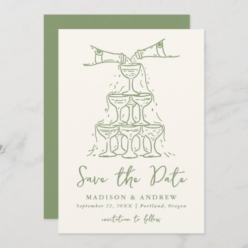 Whimsical Champagne Tower Green Wedding Save The Date