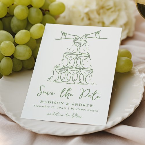 Whimsical Champagne Tower Green Wedding Save The Date