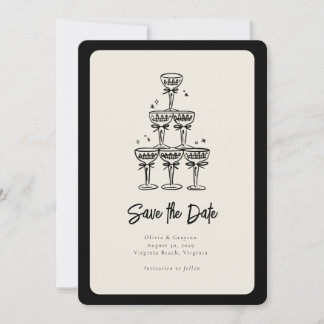 Whimsical Champagne Tower Handwritten Wedding Save Invitation
