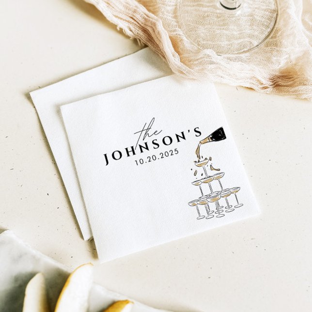 Whimsical Champagne Tower Illustrated Wedding  Napkins (Creator Uploaded)