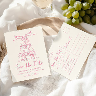Whimsical Champagne Tower Pink Save the Date Announcement Postcard