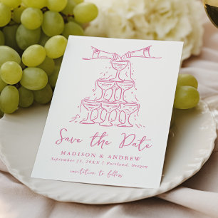 Whimsical Champagne Tower Pink Wedding Save The Date