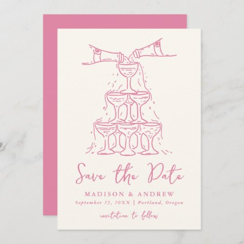 Whimsical Champagne Tower Pink Wedding Save The Date