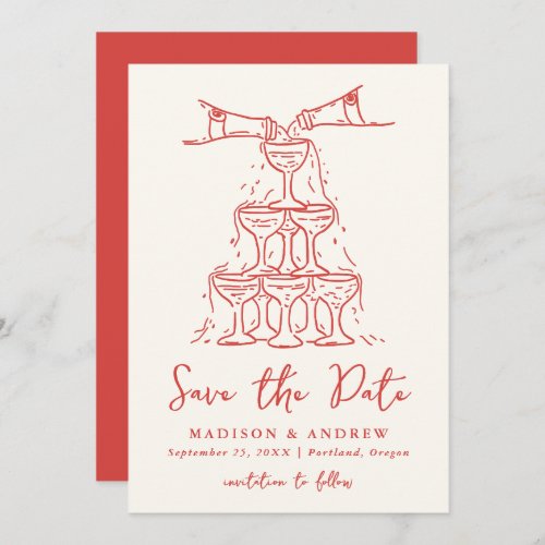 Whimsical Champagne Tower Red Wedding Save The Date