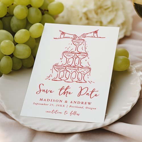 Whimsical Champagne Tower Red Wedding Save The Date