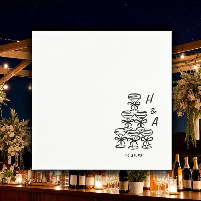 Whimsical Champagne Tower Wedding Cocktail Napkins (Creator Uploaded)
