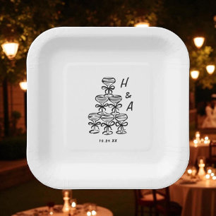 Whimsical Champagne Tower Wedding Cocktail Paper Plates