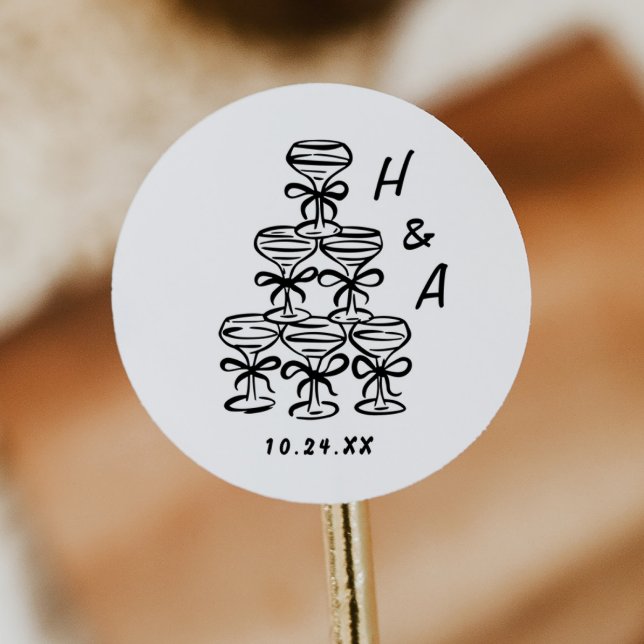 Whimsical Champagne Tower Wedding Favors Classic Round Sticker (Creator Uploaded)