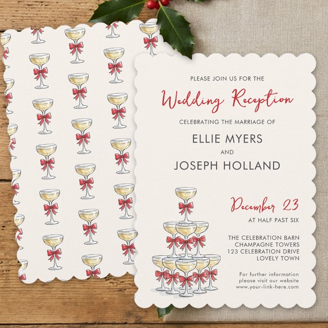 Whimsical Champagne Tower Wedding Reception Invitation (Reception Only invite from the Whimsical Champagne Tower Holiday Wedding Collection by Darling & May)