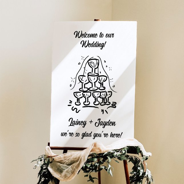 Whimsical Champagne Tower Wedding Welcome Sign (Creator Uploaded)