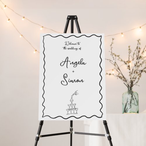 Whimsical Champagne Tower Wedding Welcome Sign