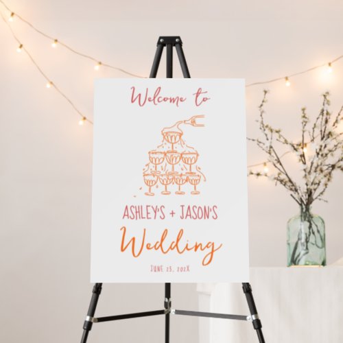 whimsical champagne tower welcome wedding sign