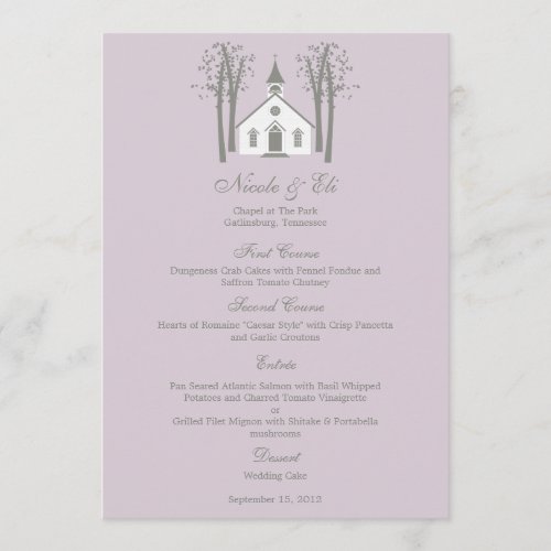 Whimsical Chapel Wedding Menu Card
