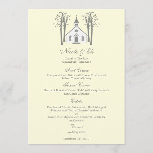 Whimsical Chapel Wedding Menu Card