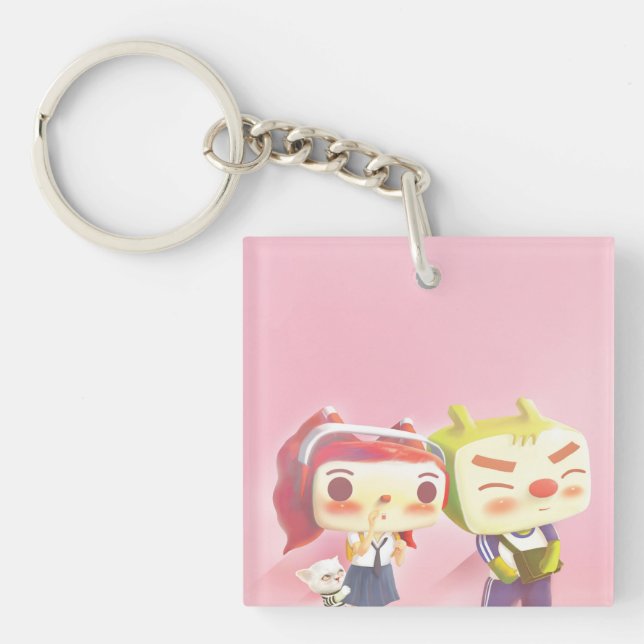 Whimsical Characters with Cat Keychain (Front)