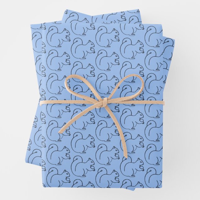 Whimsical Charm Periwinkle Squirrel Gift Wrap (In situ)