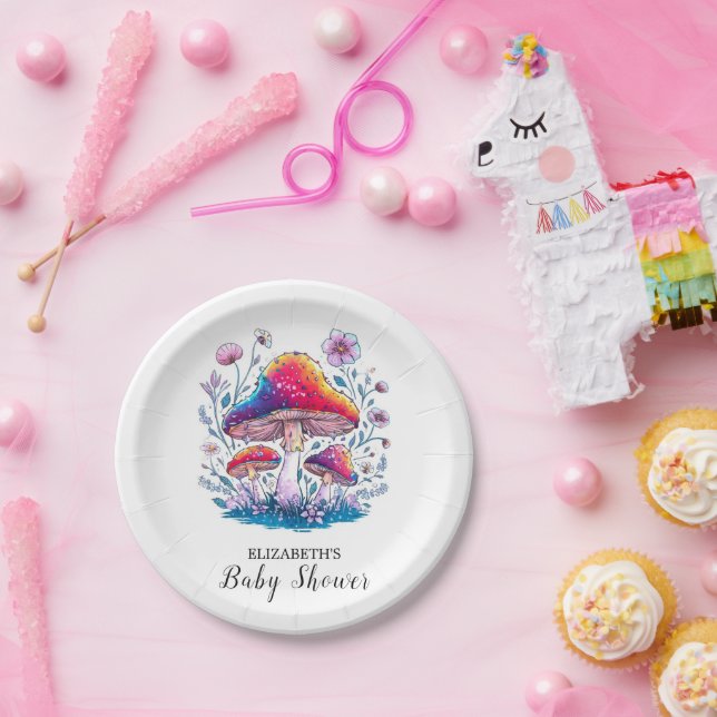Whimsical Charming Mushroom Baby Shower Paper Plates (Party)