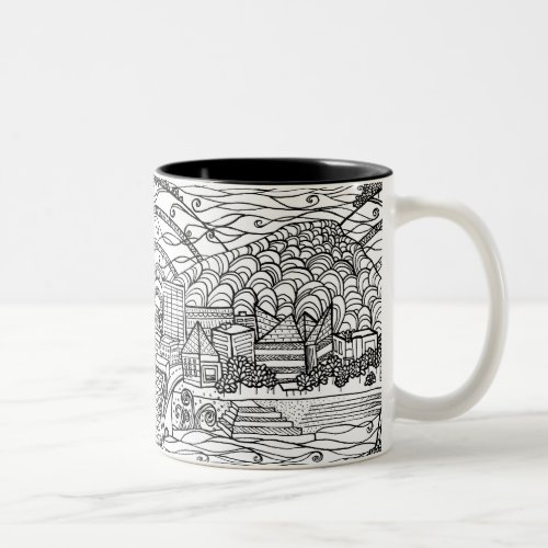 Whimsical Chattanooga Black and White Two_Tone Coffee Mug