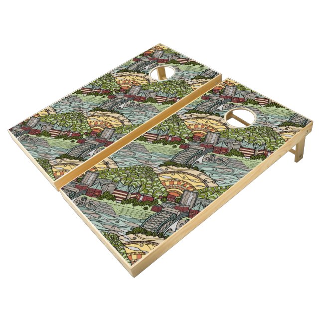 Whimsical Chattanooga Cornhole Set (Angled)