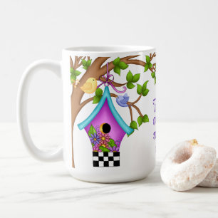 Whimsical Checkerboard Birdhouse Coffee Mug