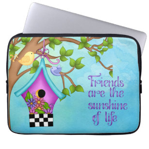 Whimsical Checkerboard Birdhouse Laptop Sleeve