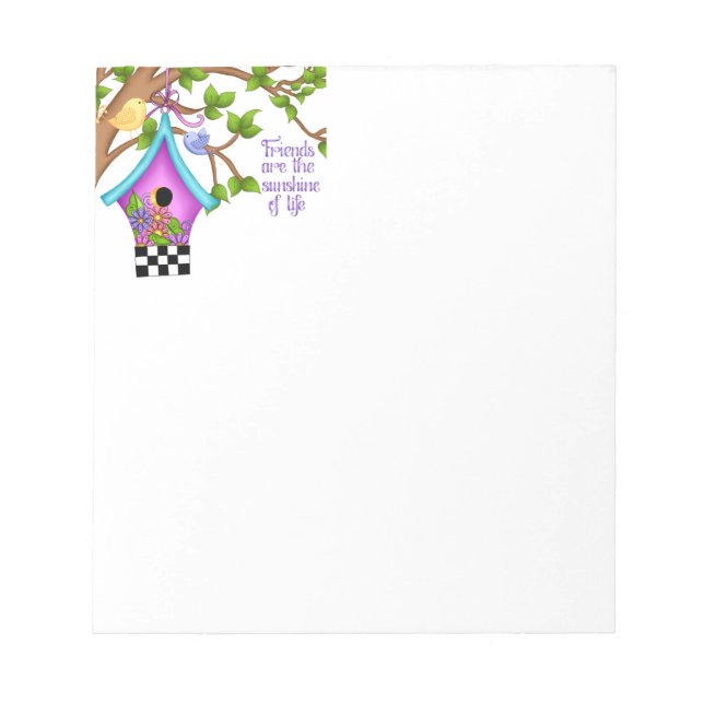 Whimsical Checkerboard Birdhouse Notepad (Front)