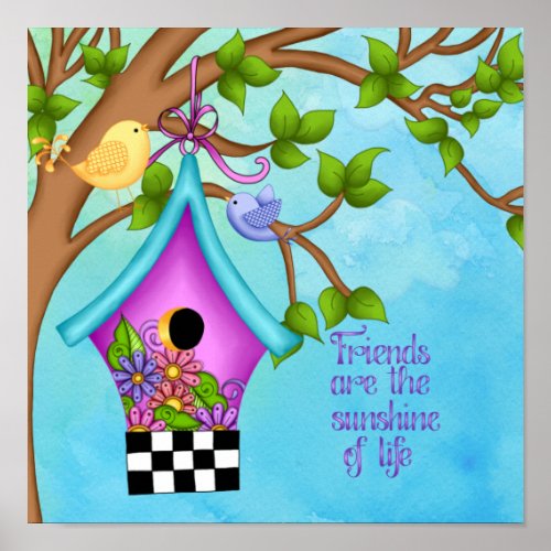 Whimsical Checkerboard Birdhouse Poster