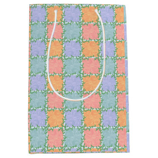 Whimsical Checkered Tile with Leafy Vines Medium Gift Bag